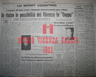 Ritaglio Il Giornale di Vicenza 2-9-1974