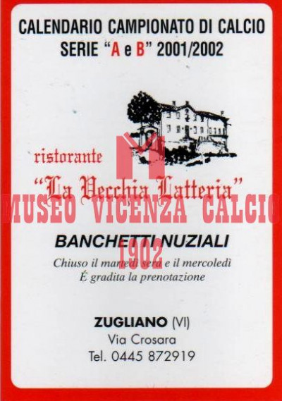 2001-02 calendario RISTORANTE LA VECCHIA LATTERIA