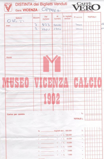 Distinta biglietti Vicenza Cesena