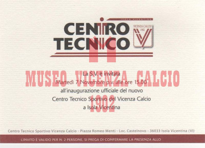 Invito al nuovo Centro Tecnico Sportivo di Isola Vicentina