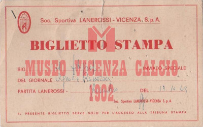 Pass stampa L.R. Vicenza-Juventus del 19-10-1969