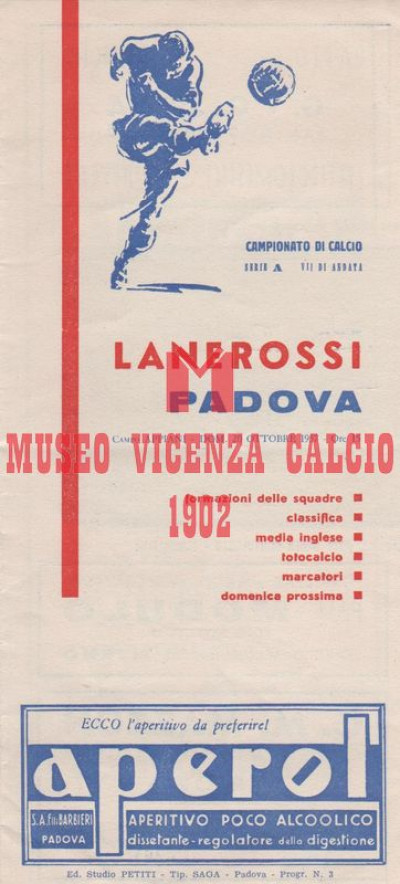 Programma L.R. Vicenza-Padova 20-10-1957