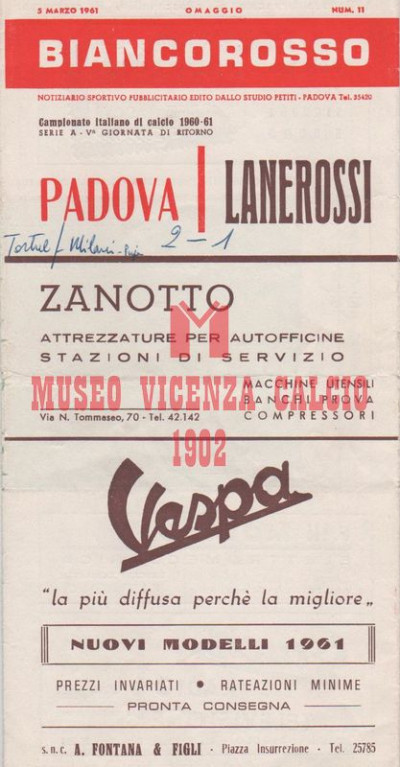 Programma Padova-L.R. Vicenza 5-3-1961