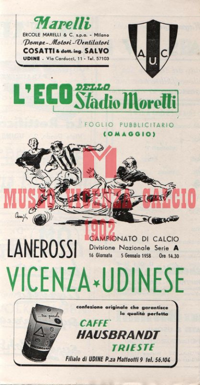 Programma Udinese-L.R. Vicenza 5-1-1958 