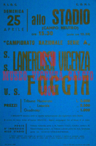 Locandina del 25-04-1971 FOGGIA-L.R. VICENZA