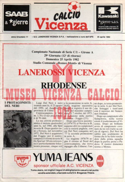 Programma L.R. Vicenza-Rhodense 25-4-1982