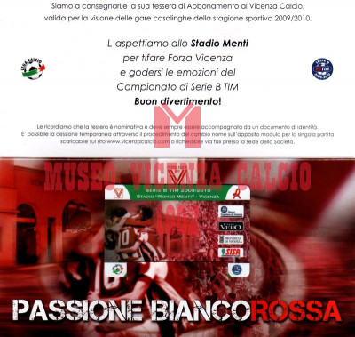 Tessera di abbonamento al Vicenza Calcio 2009-10